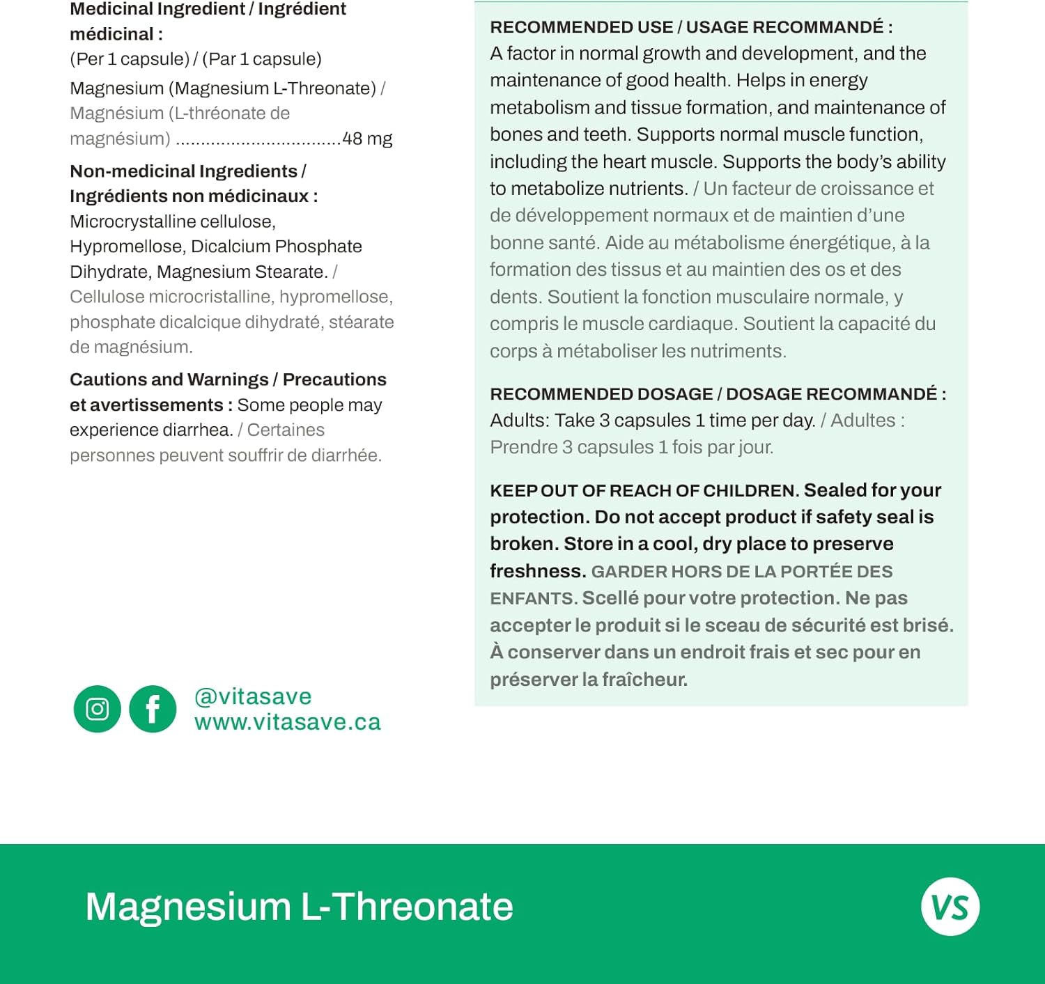 Magnesium L-Threonate 144mg, Vegan-Friendly, 120 Capsules D694883