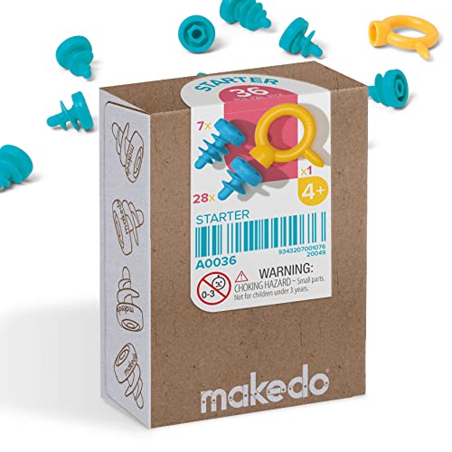 Makedo Starter 036 | Cardboard Construction Starter Pack | STEM and STEAM Educational Toys for Kids | Perfect for At Home Play + Classroom Learning | 36 Piece Mix SCRU & SCRU+ for Kids Age 4+