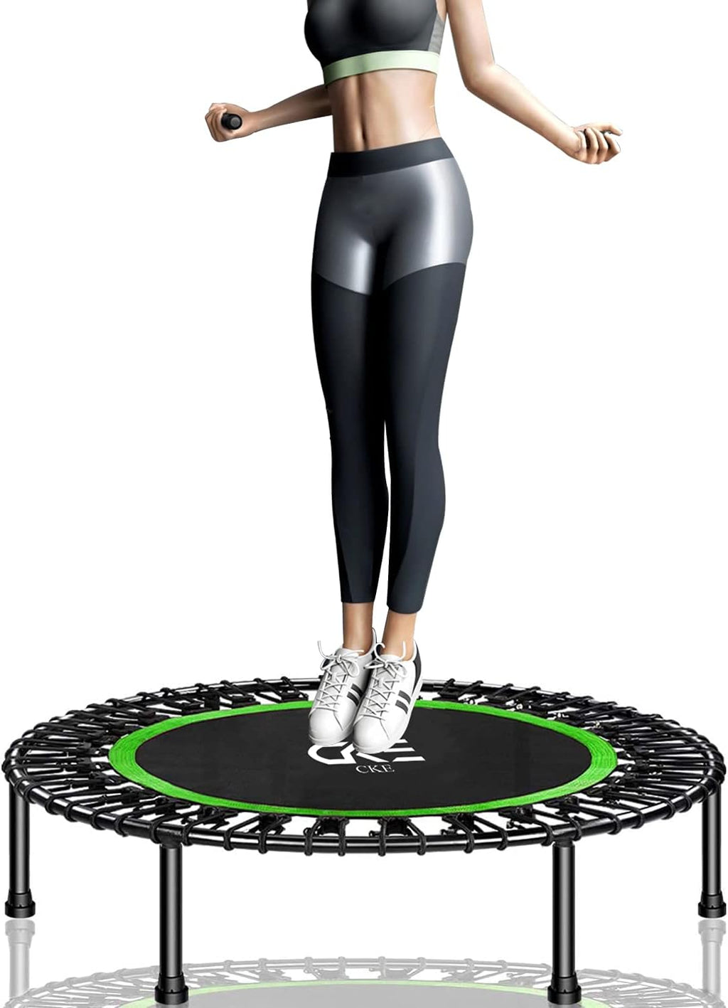 CKE Rebounders 40 Inch Mini Trampoline for Adults Kids,Mini Fitness Trampoline with Safety Anti-Skid Pads Stable Exercise Trampoline for Kids Men Women Indoor Outdoor Workout (Light green)