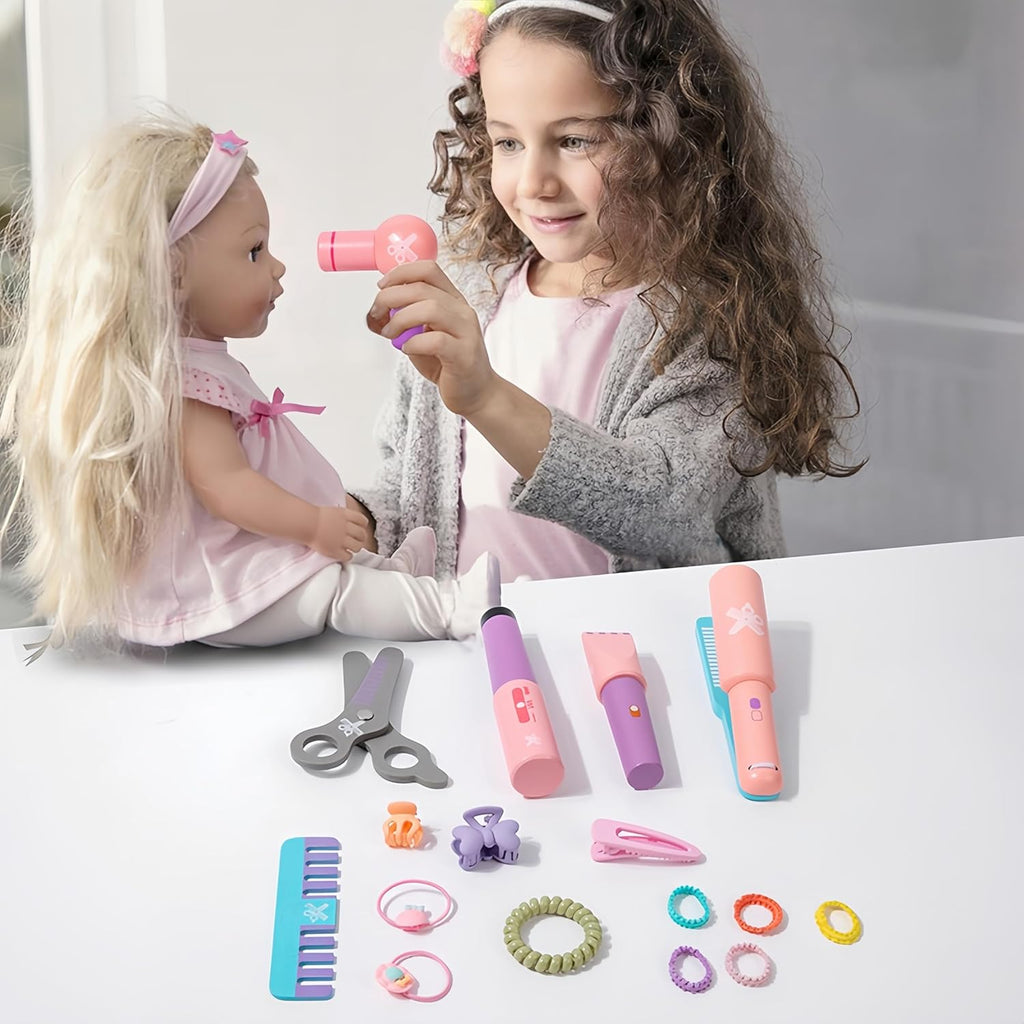 Mailuren® Wooden Makeup Toy Set for Girls with Hair Dryer and Styling Accessories A952