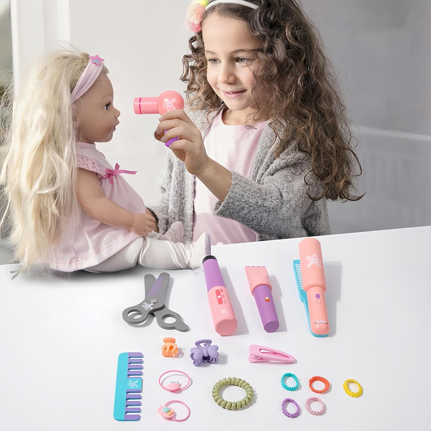 Mailuren® Wooden Makeup Toy Set for Girls with Hair Dryer and Styling Accessories A952