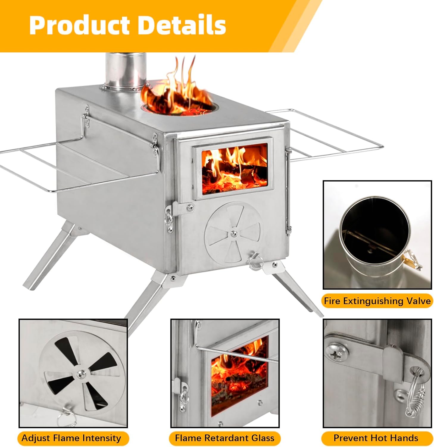 GRAVFORCE Camping Stove, Portable Wood Burning Tent Heater with Chimney Pipes M994