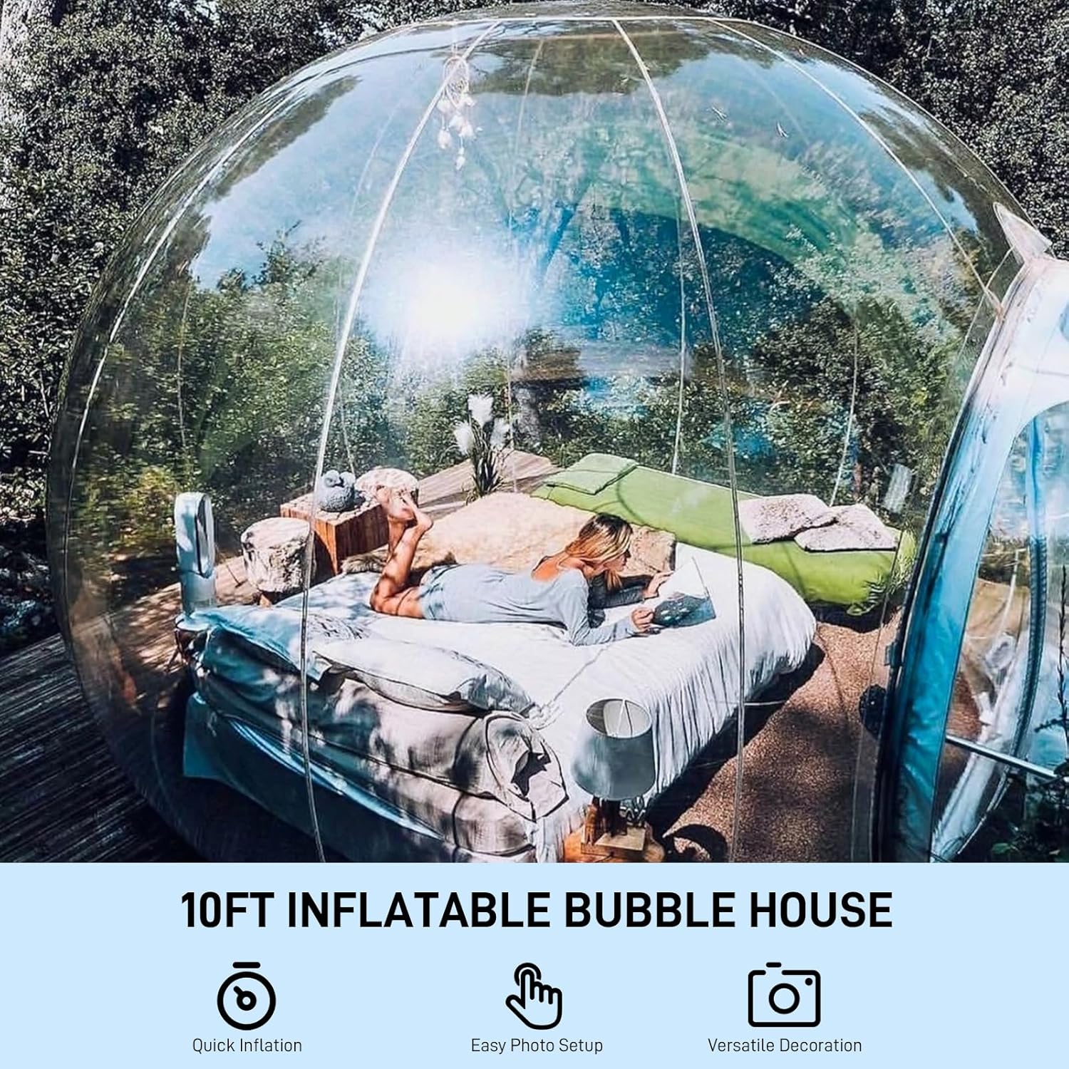 10FT Inflatable Bubble Tent with Air Pump, 3M PVC Two Room Camping Dome W737
