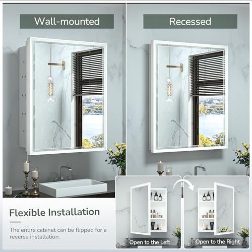 TokeShimi Recessed Medicine Cabinet with Mirror, Wall Mounted, Silver 16x24 J35200