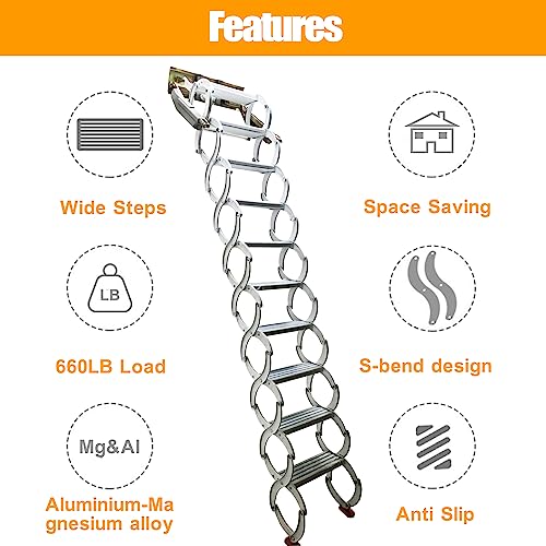 TECHTONGDA Folding Loft Ladder 9.8 ft Wall Mounted Telescopic Attic Stairs R697619