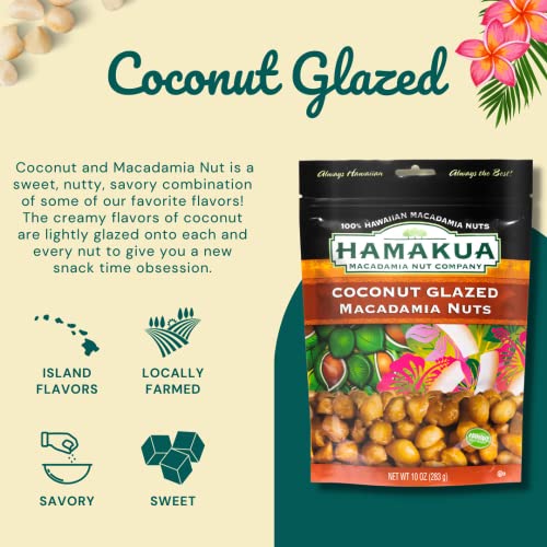 Hamakua Macadamia Nuts Sweet Glazed Coconut Hawaiian Grown Dry Roasted K1428