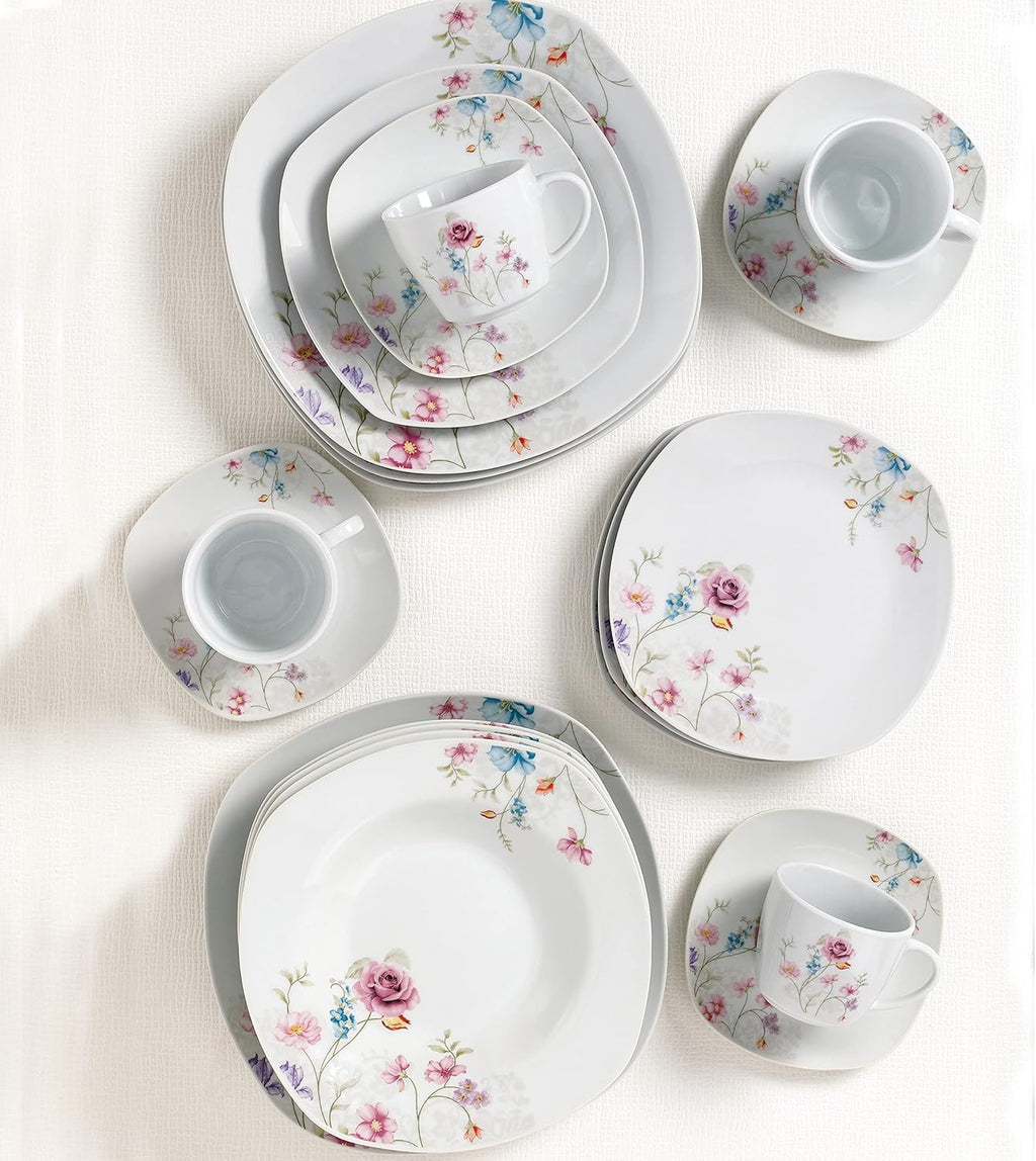 Lorren Home Trends Porcelain 20 Piece Square Dinnerware Set for 4, White R75000