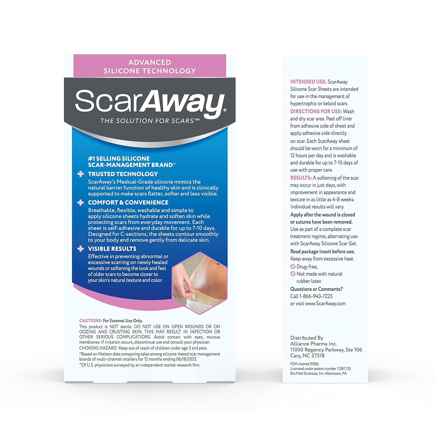 ScarAway Advanced Silicone Scar Sheets for C-Section, Reusable, 4 Sheets W53497