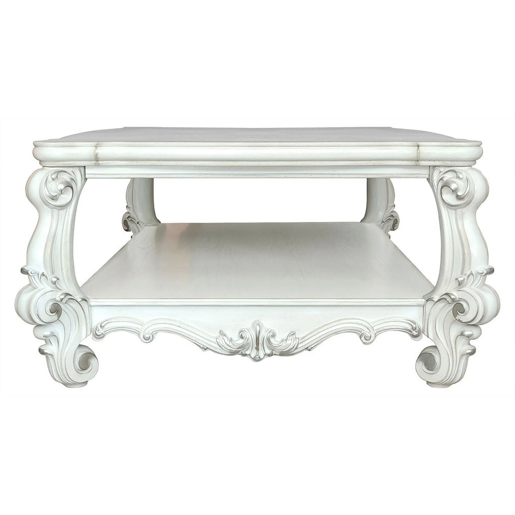 Bowery Hill Rectangular Wood Coffee Table with Bottom Shelf, Bone White O4752