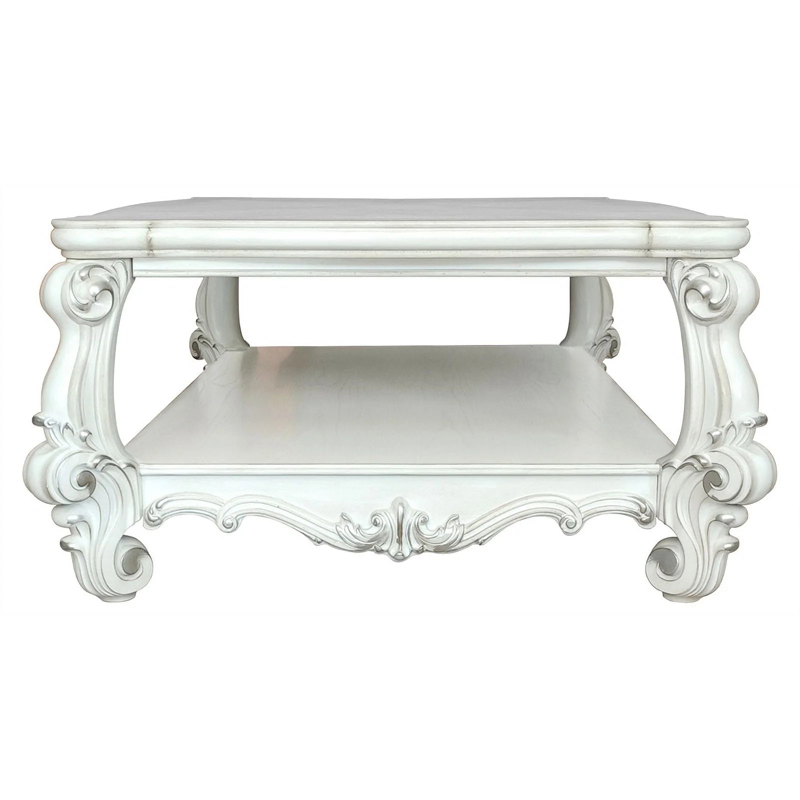 Bowery Hill Rectangular Wood Coffee Table with Bottom Shelf, Bone White O4752