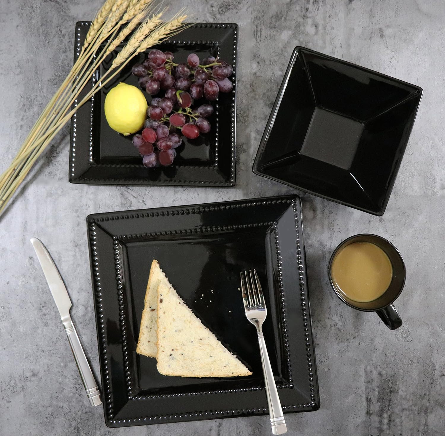 Lorren Home Trends 16 Piece Black Stoneware Dinnerware Set A614