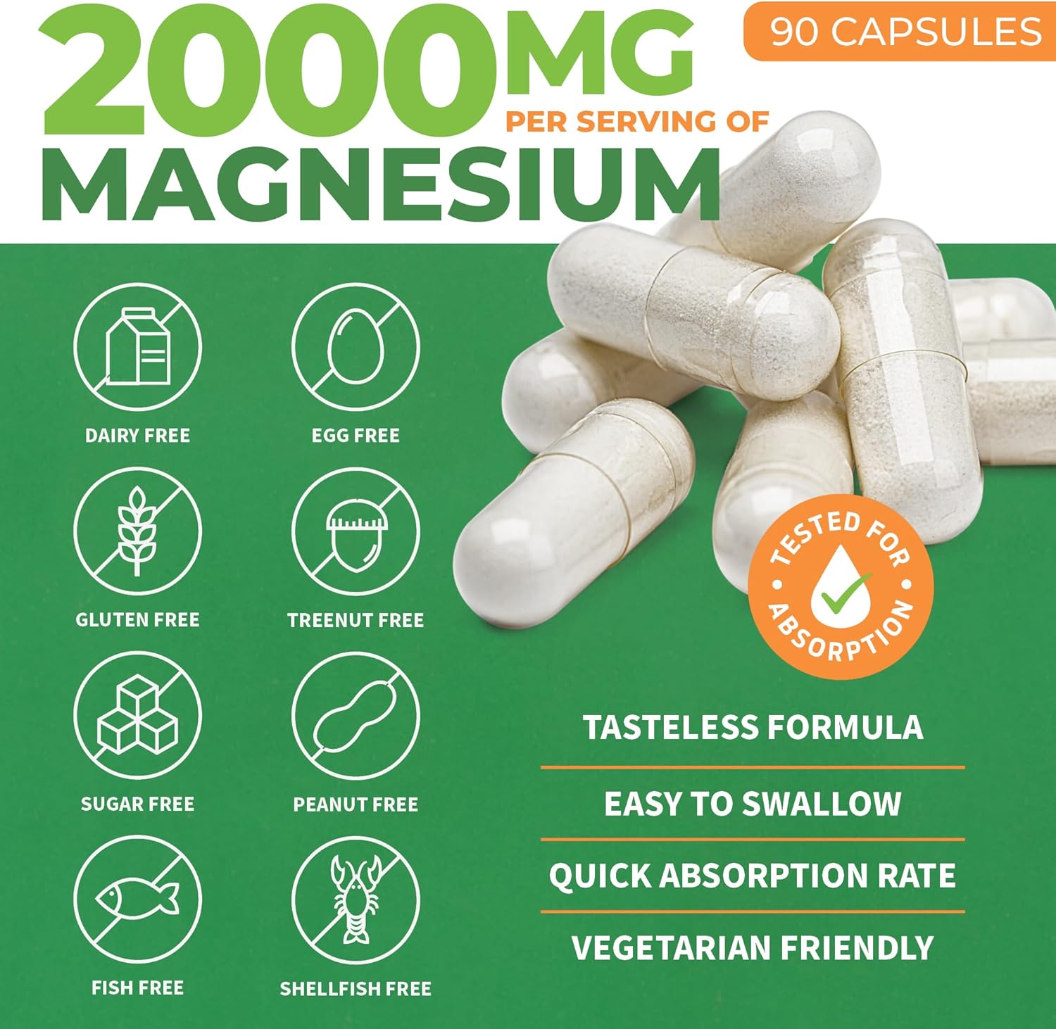 Magnesium L-Threonate Capsules 2000mg Magtein Formula for Brain & Sleep Support, 90 Count S418