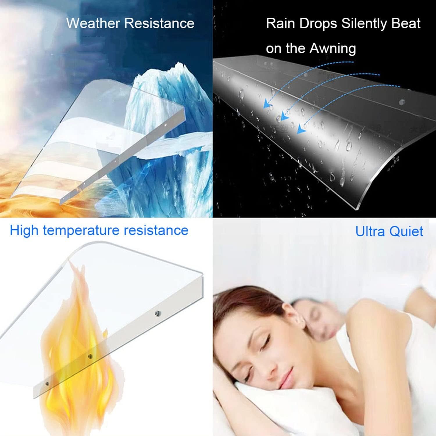 Polycarbonate Awning Canopy UV Rain Snow Protection for Door Patio, 15.7x39in W7442