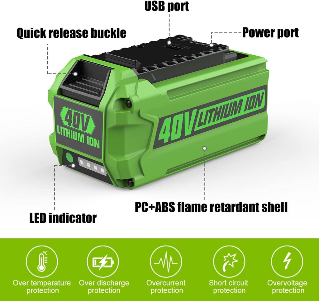Greenworks 40V 6.5Ah Battery Replacement for 29462 29472 29482 L593687