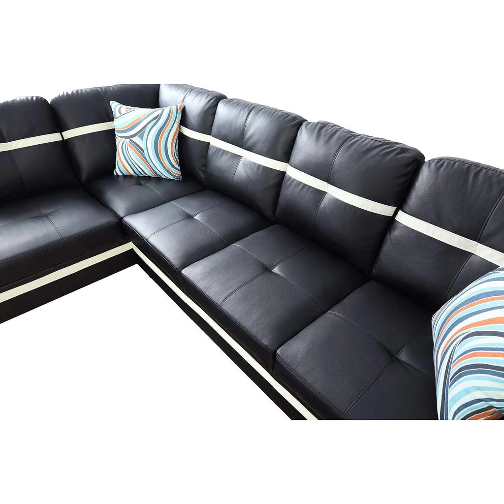 Ainehome 103.5" Leather Sectional Sofa Set, 3-Piece L-Shaped Couch with Ottoman, Black G492