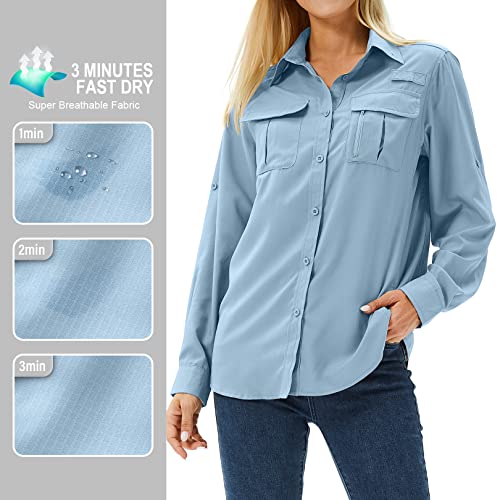 Women's UPF 50 Long Sleeve Sun Protection Safari Shirt A9691