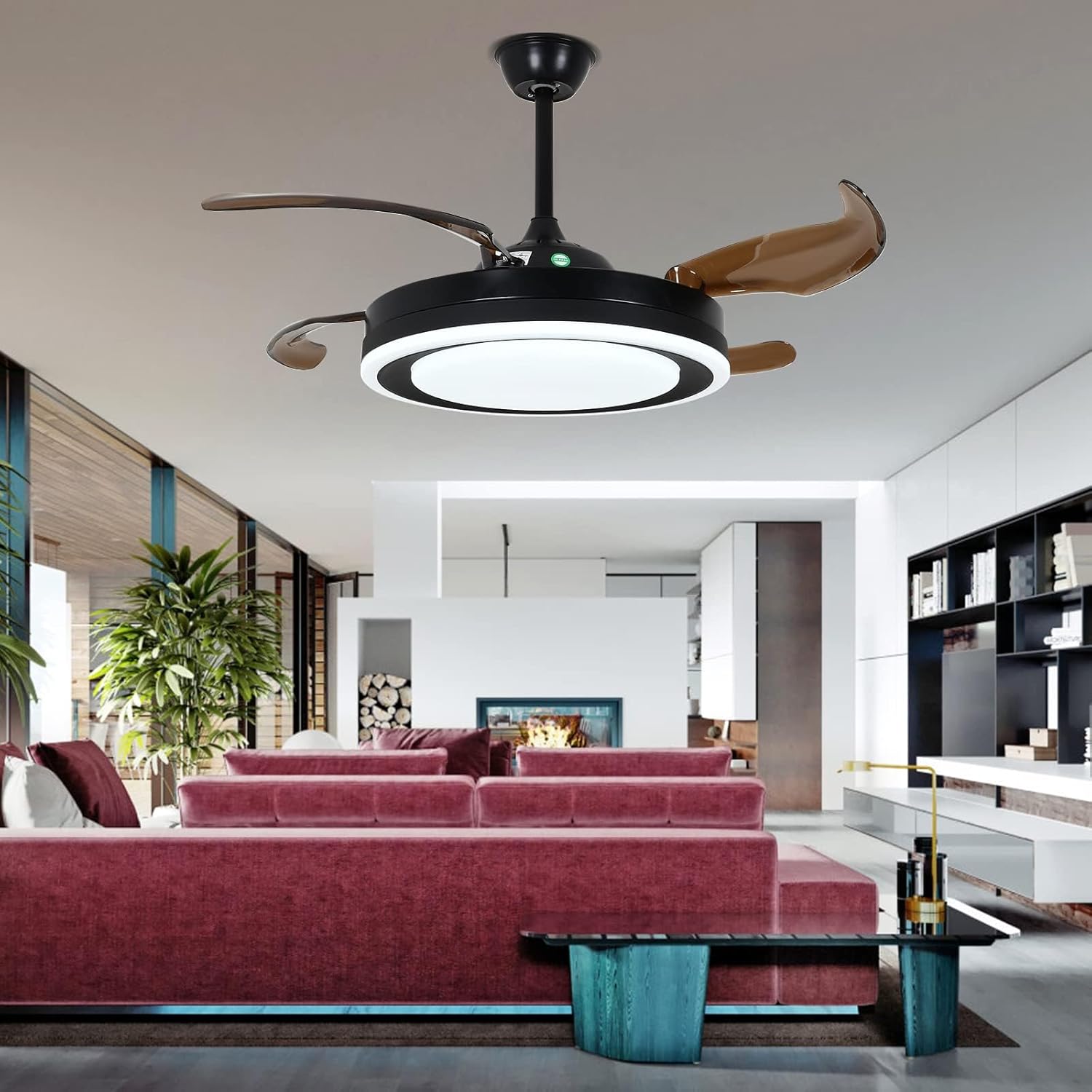OUKANING 42 Inch Retractable Ceiling Fan with Lights and Remote Y518092