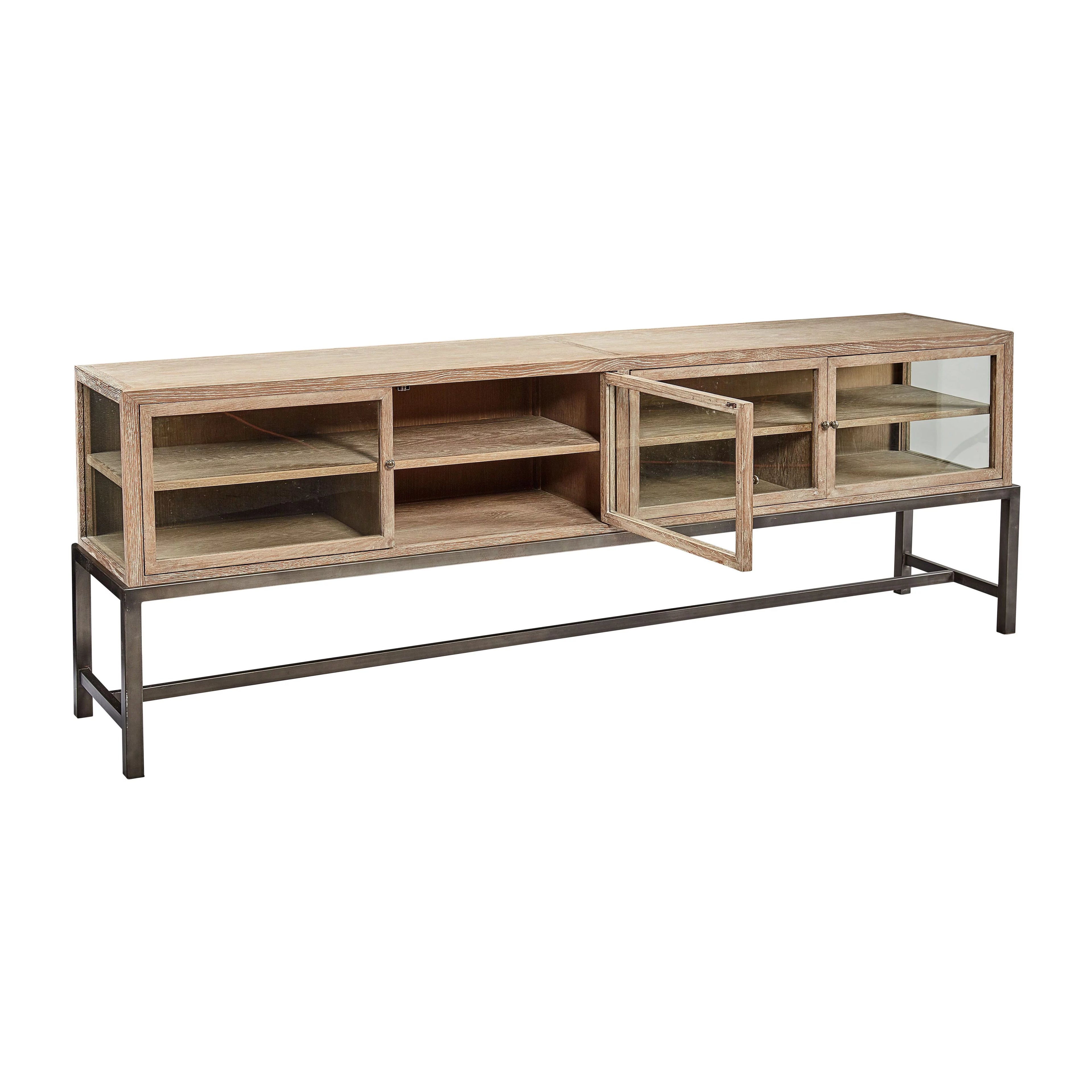 Bleecker 88-inch Glass & Oak Display Console with Metal Base N7276