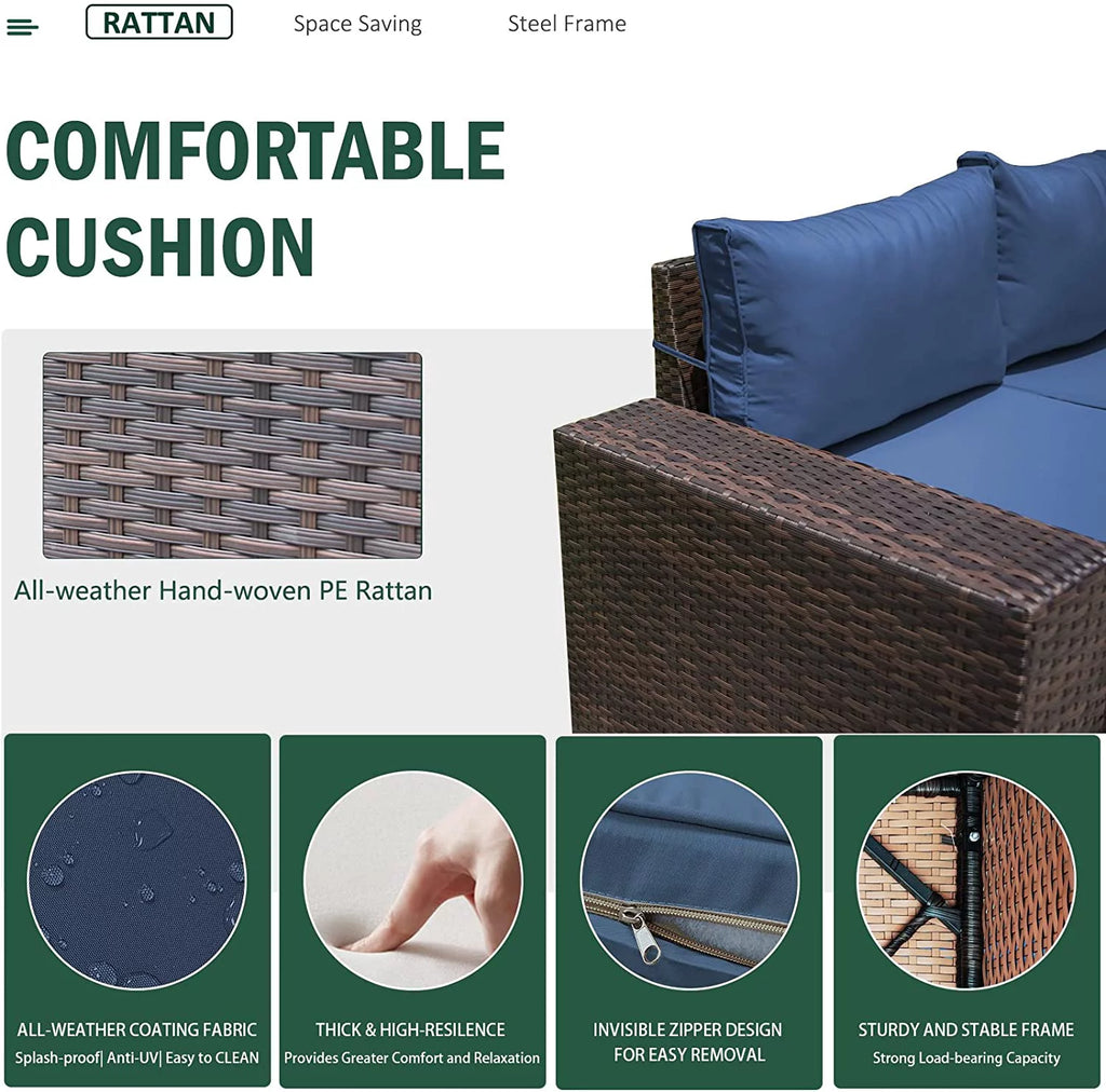 Gotland Outdoor Patio Furniture Set 6 Pieces PE Wicker Sectional Sofa Navy Blue H421