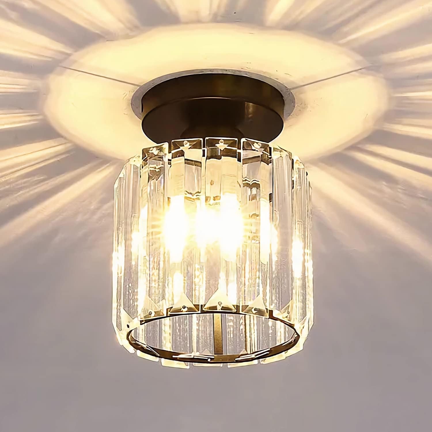 KCO Lighting Small Crystal Chandelier Flush Mount Ceiling Light Modern Mini Black Semi Flush Mount Ceiling Light Fixture Close to Ceiling Light for Bathroom Entryway Hallway Ceiling Light