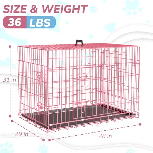 Large Dog Crate 42 Inches Double Door Folding Metal Wire Pet Kennel with Divider Panel F6603