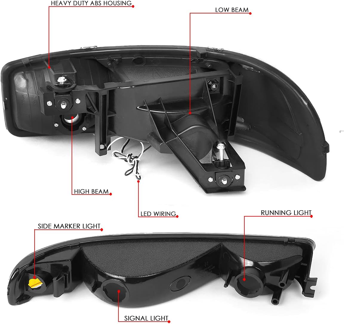 DNA Motoring HL-LB-SIERRA99-CH-CL1 LED DRL Headlight & Bumper Lamp for GMC Sierra/Yukon P14165