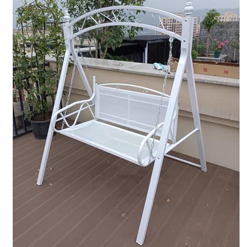PARTSUN Upgraded Metal Patio Porch Swing with A-Frame Stand, Heavy Duty Hanging Chair with Adjustable Chains J2749