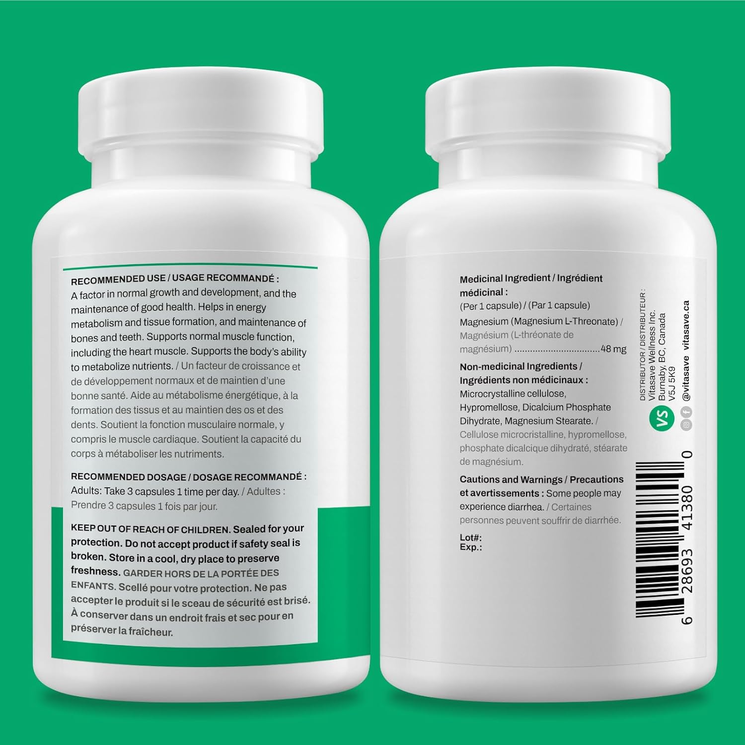 Magnesium L-Threonate 144mg, Vegan-Friendly, 120 Capsules D694883