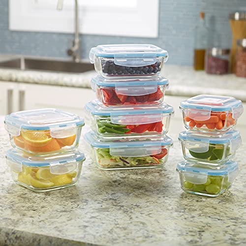 1790 Glass Food Storage Containers with Lids - 9 Pack, Airtight & Leak Proof, Heat Resistant to 550℉ Y64044