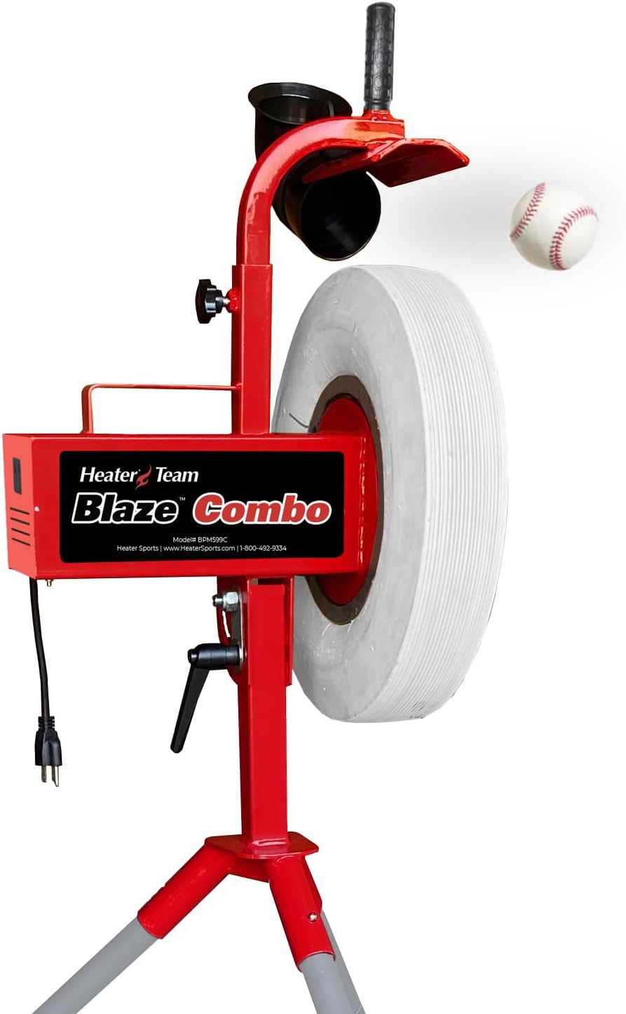 Heater Team Sports BLAZE Pitching Machine with 1 Yr. Warranty for Baseball, and Softball Training | BLAZE Baseball & Softball Throws Up to 70 MPH | Perfect for Backyard Practice & Team Development