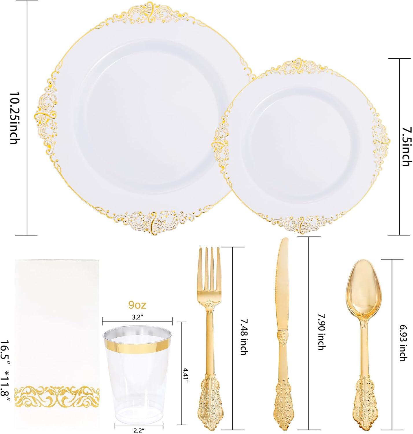 Nervure 350PCS Gold Plastic Dinnerware Set for 50 Guests O829805