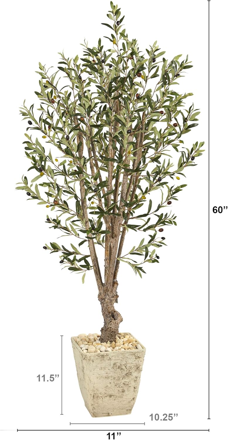 Nearly Natural 5ft Olive Artificial Tree in Country White Planter W5099
