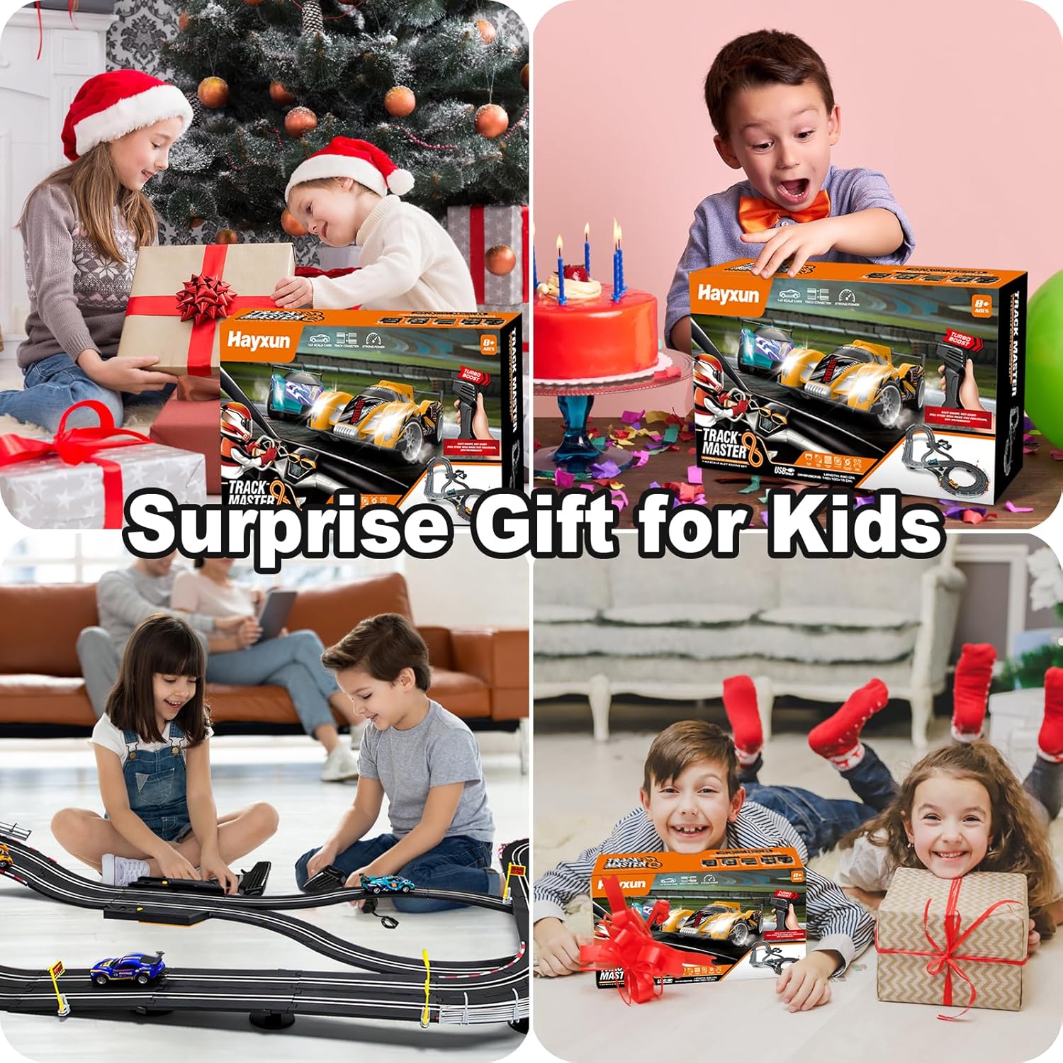 Electric Slot Car Race Track Set with 4 High-Speed Cars, 2 Controllers & Lap Counter E803