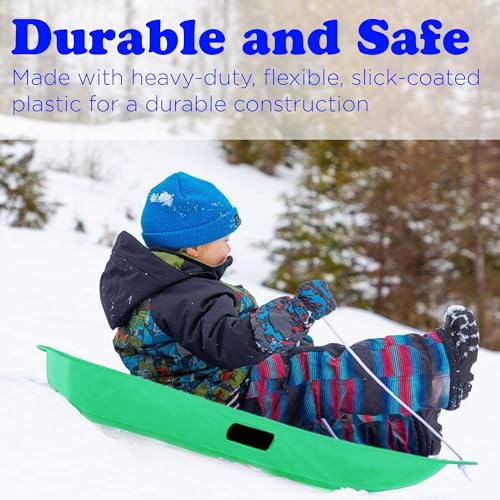 Downhill Sprinter Kids Toddler Plastic Snow Sled with Pull Rope and Handles, 35 Inch, 2 Pack C447