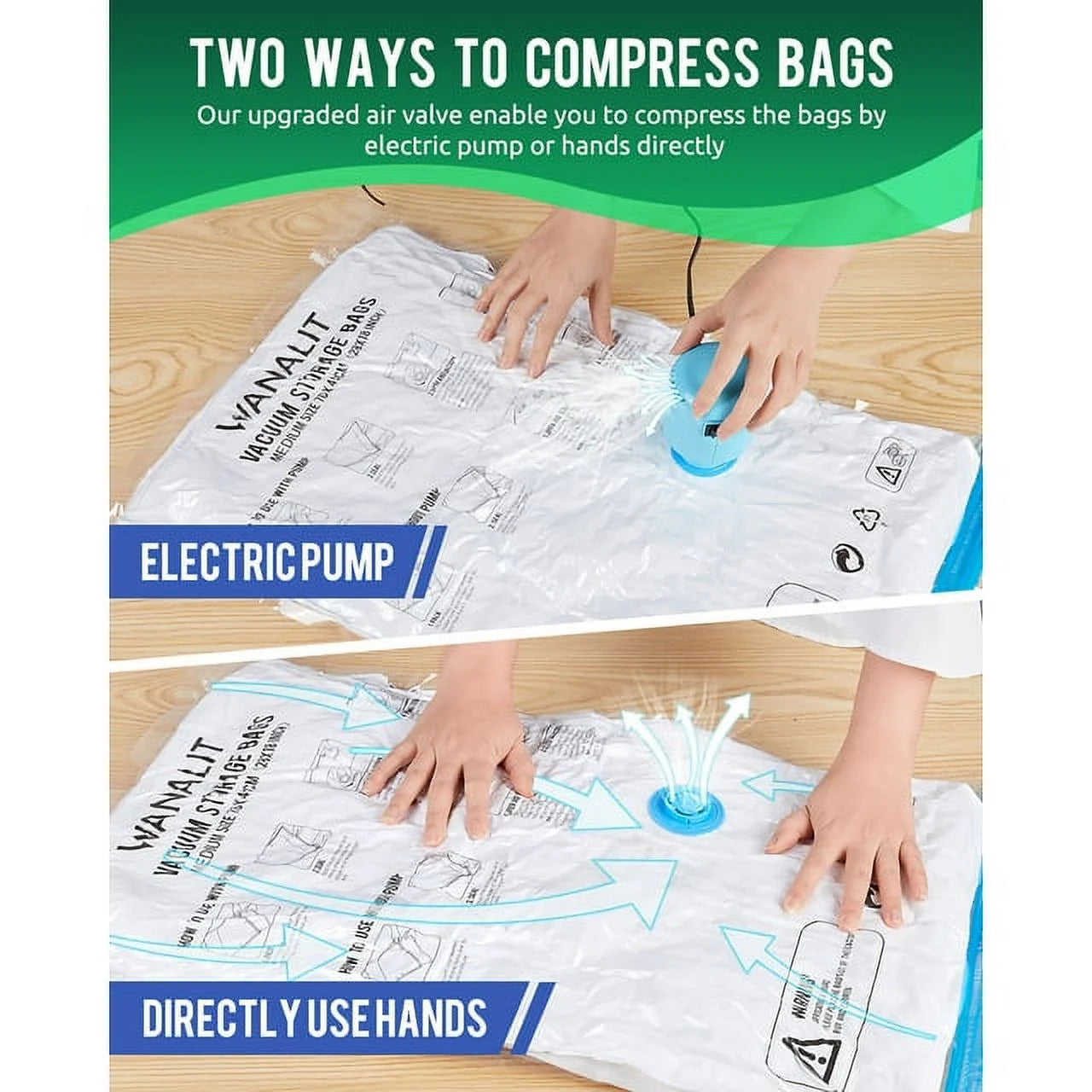 WANALIT 10 Pack Vacuum Storage Bags Small with Electric Air Pump E542