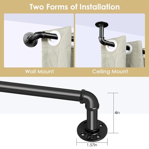 1 Inch Industrial Black Curtain Rod for Windows 72-144" Adjustable T134179