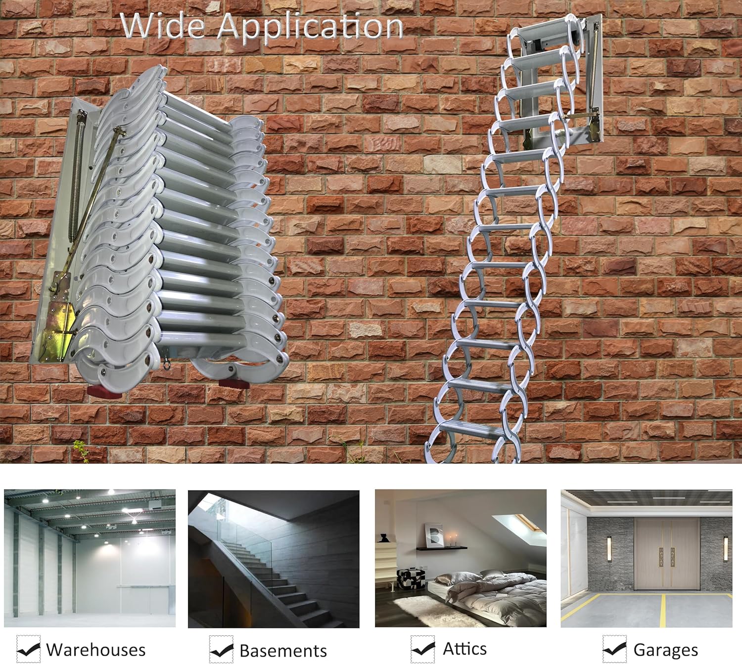 TECHTONGDA Loft Ladder Al-Mg Alloy Attic Stairs Wall-mounted Folding with Armrests 9.8ft F936