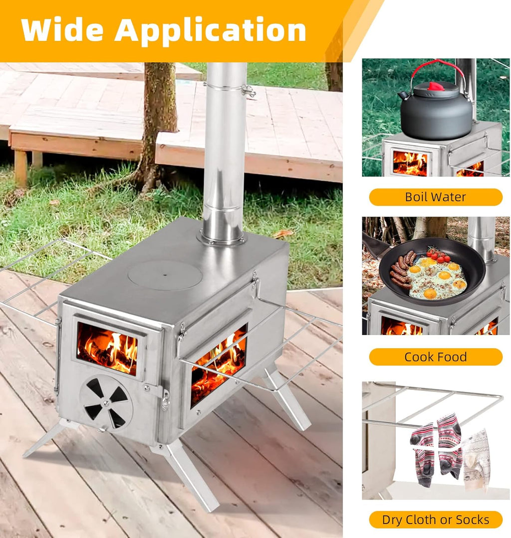 GRAVFORCE Camping Stove, Portable Wood Burning Tent Heater with Chimney Pipes M994