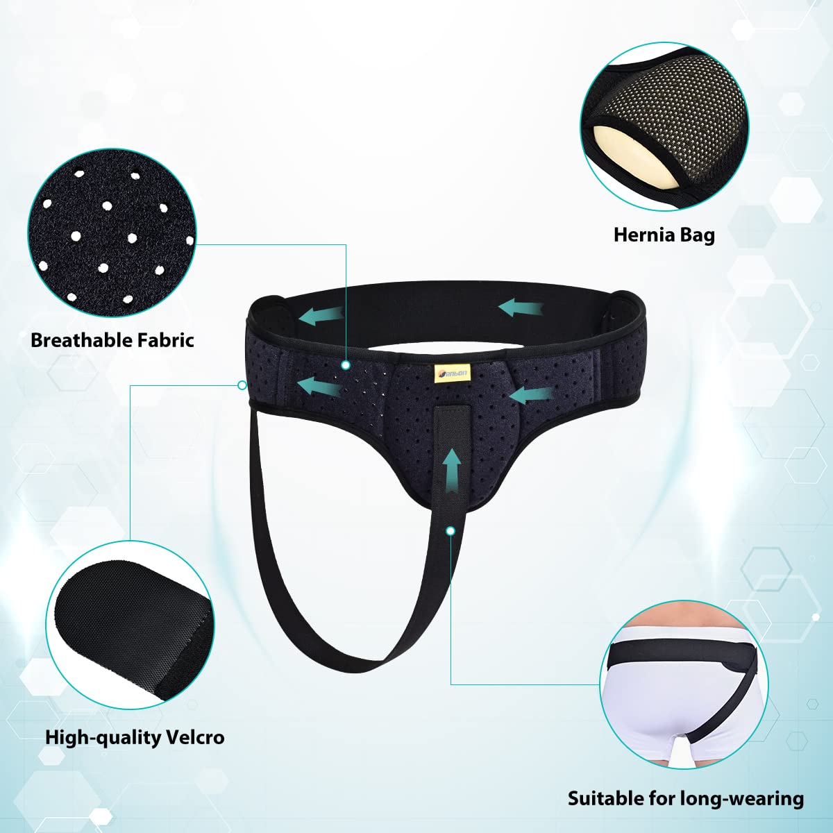 Tenbon Hernia Belt Truss for Men Women Left or Right Side Support with Removable Compression Pads Y3505