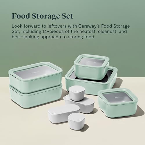 Caraway Glass Food Storage Set, 14 Pieces - Ceramic Coated Containers with Glass Lids W44077