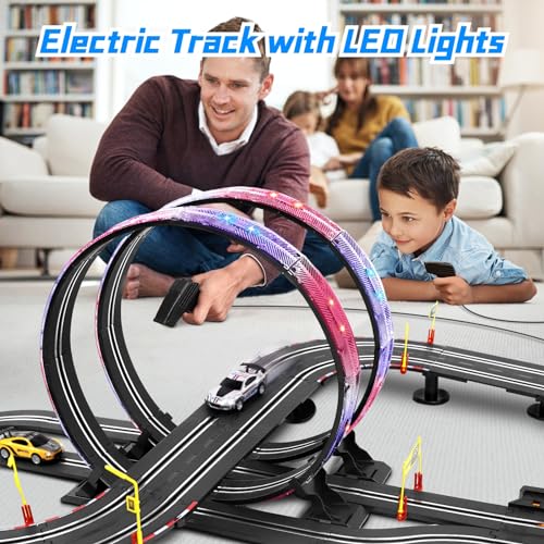 Slot Car Race Track Set, 23ft Battery Powered with 4 Cars, Loop & Crossover for Boys 6-12 U9520