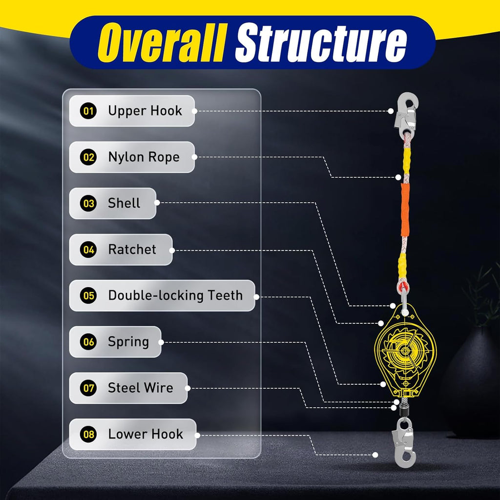 23' Self Retracting Lifeline 330lbs Fall Arrester with Alloy Steel Hook F442