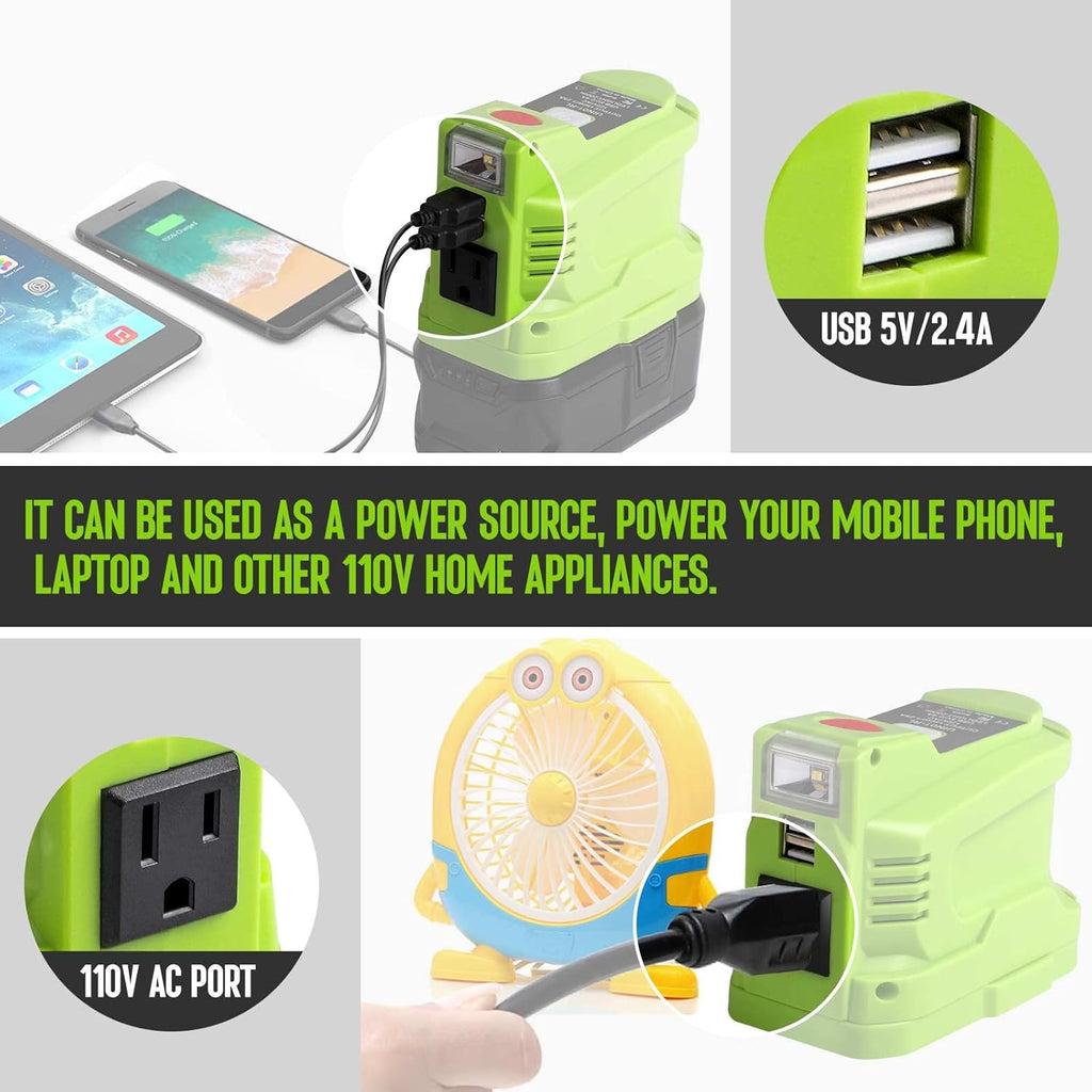 Ryobi 18V Battery Powered Inverter Generator 150W, 110V AC Output with USB Charger F2579