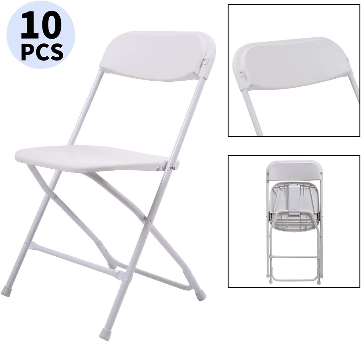 10-Pack Plastic Folding Chair Stackable White for Indoor & Outdoor X39648