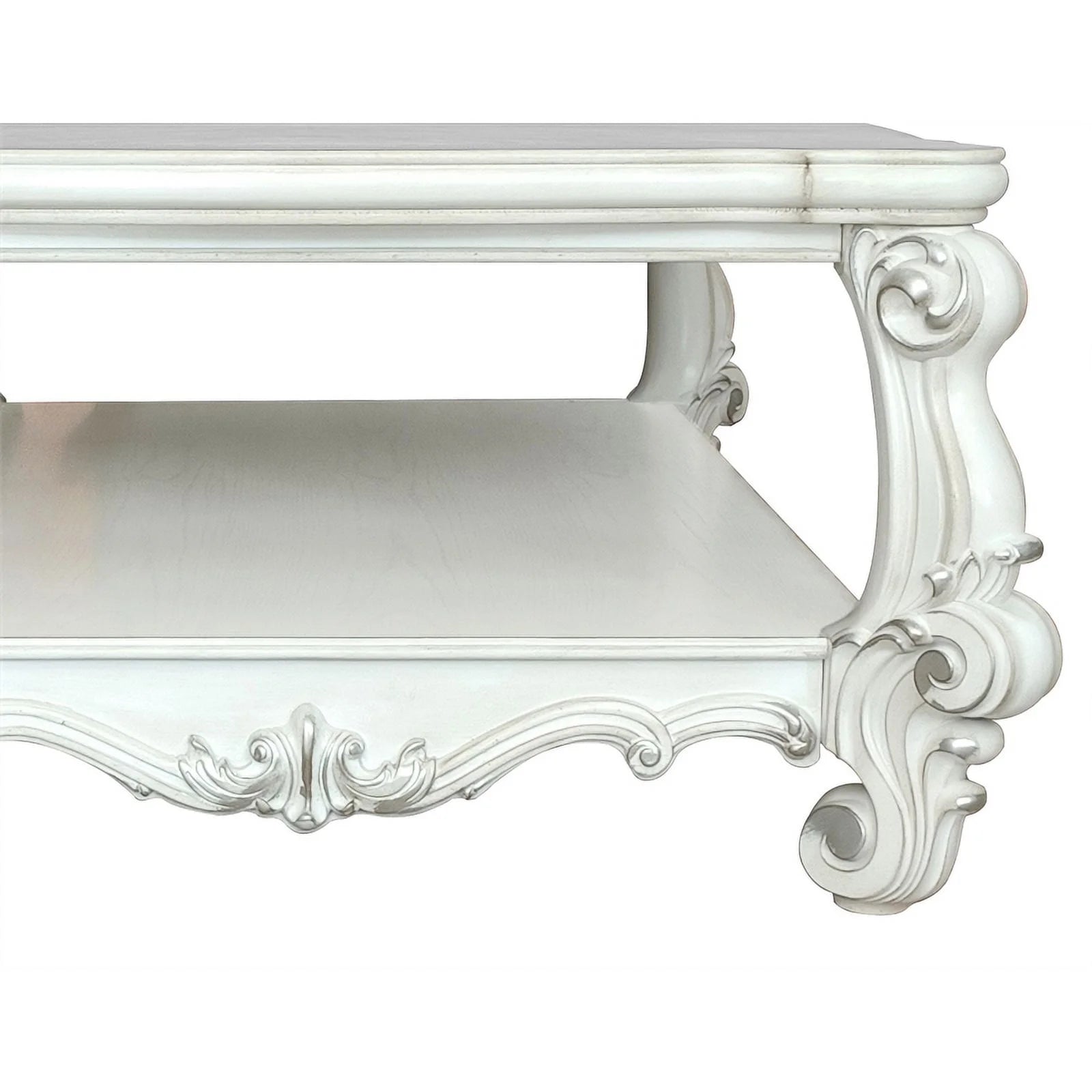 Bowery Hill Rectangular Wood Coffee Table with Bottom Shelf, Bone White O4752