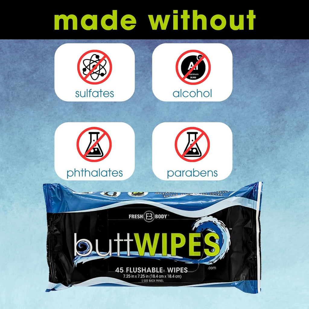 Buttwipes Flushable Wipes for Adults with Aloe and Vitamin E, 45 Count M157