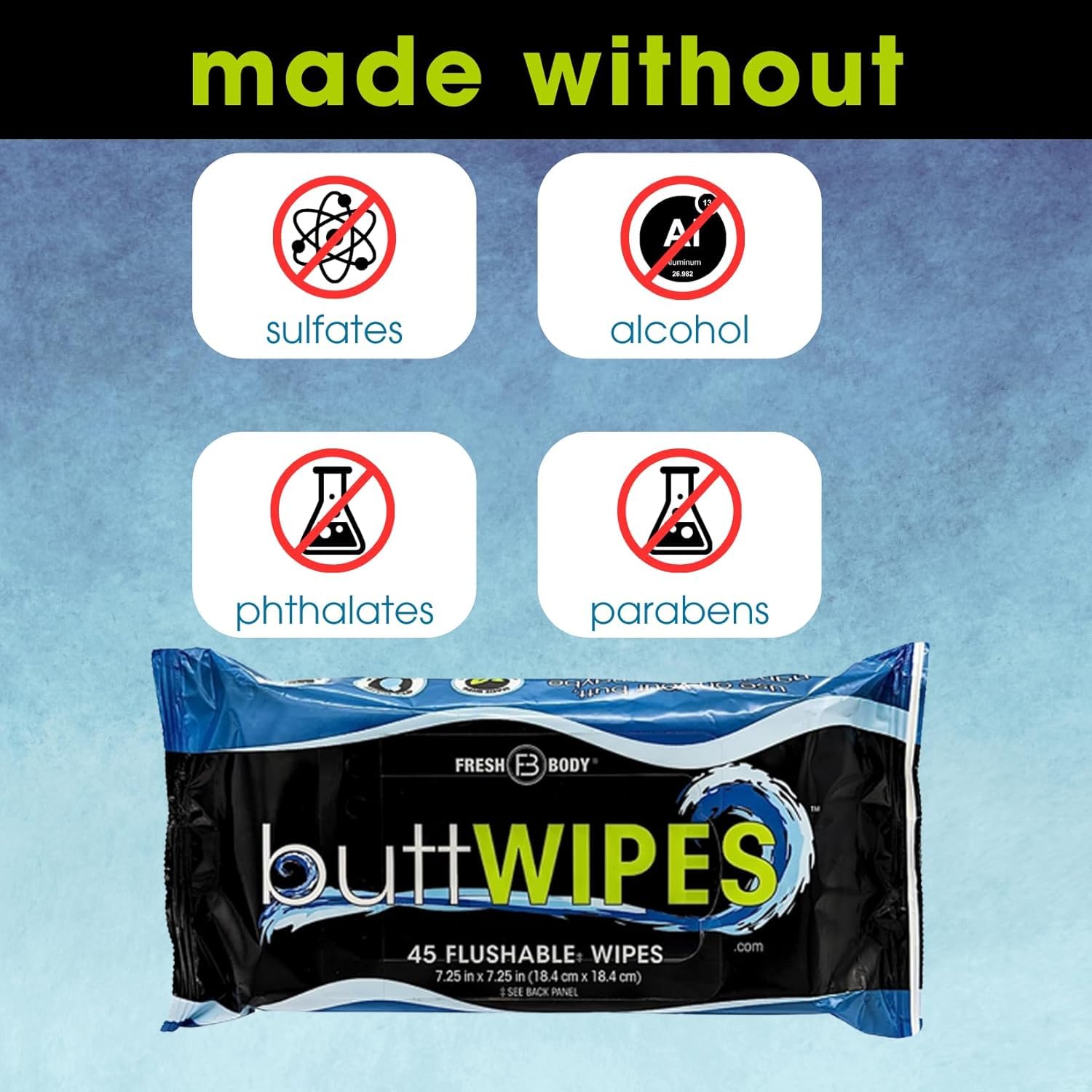 Buttwipes Flushable Wipes for Adults with Aloe and Vitamin E, 45 Count M157