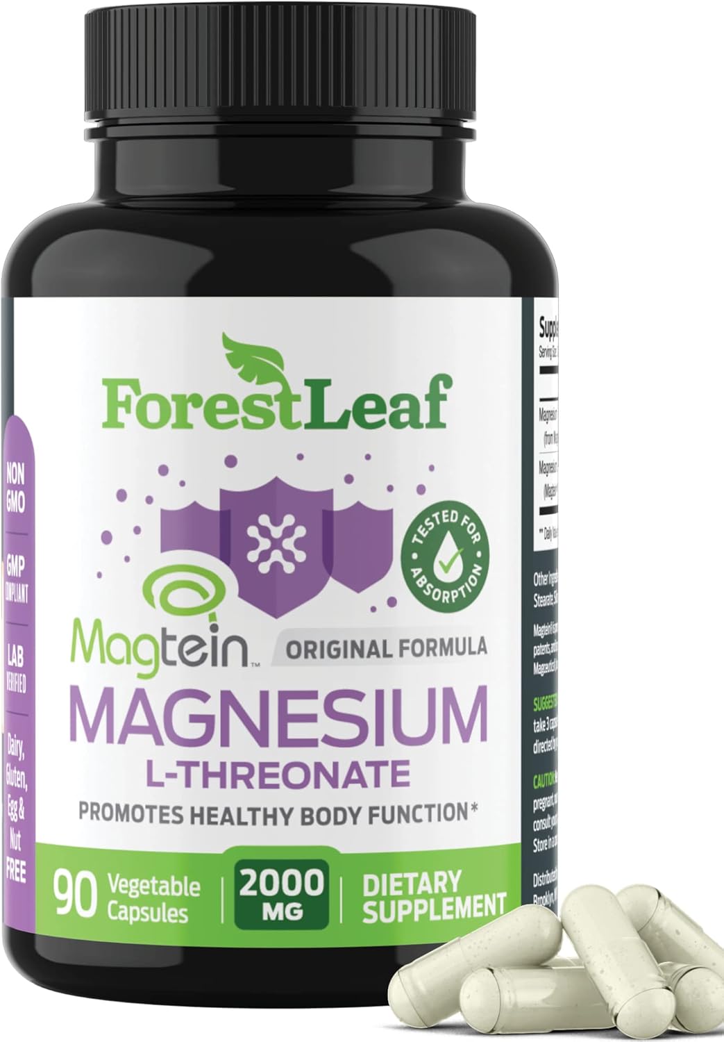Magnesium L-Threonate Capsules 2000mg Magtein Formula for Brain & Sleep Support, 90 Count S418