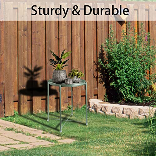 Round Metal Tray Side Table with Removable Top, Indoor & Outdoor N525