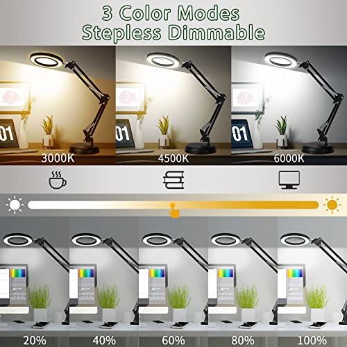 Qsky 2-in-1 LED Magnifying Desk Lamp with Clamp, 10X, 3 Color Modes J623